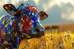 Stained Glass Cow with Field Background Product Image 1