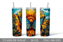 Stained Glass Butterfly Tumbler. Sunflowers Tumbler Design Product Image 1