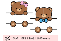 Cute Bear Couple SVG | Kawaii Teddy Bears with Bow Product Image 1