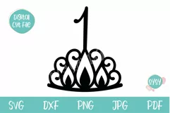 1st Birthday Cake Topper SVG with Crown | Baby Girl Birthday Product Image 2