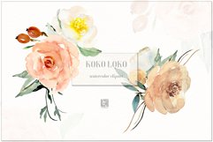 Koko Loko watercolor clipart  offe roses elements floral. Wedding invitations. Peonies, roses green branches. Product Image 2