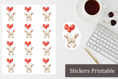 Bunnies with balloons Sticker Sheet|Loving rabbits Printable Product Image 1