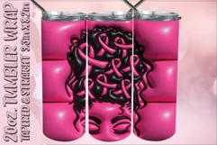 3D Puff Tumbler Wrap 20oz, Messy Bun PNG, Pink Ribbon PNG Product Image 1
