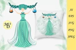 Zodiac sign Libra. Woman in a dress with braids, hand drawn Product Image 1