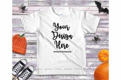 Halloween Fall White Kids Shirt Mockup Teen Flat Lay Display Product Image 1