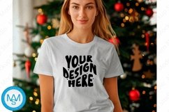 Bella Canvas 3001 Christmas, Woman white Tshirt Mockup Product Image 1