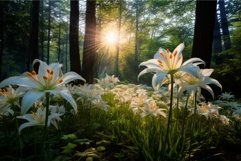 Enchanted forest sunrise with blooming lilies Product Image 1