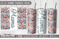 3d Pink & Teal Floral Mama Sublimation Tumbler Wrap Png Product Image 1