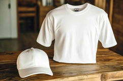 Mockup of White T-shirt and Cap Product Image 1
