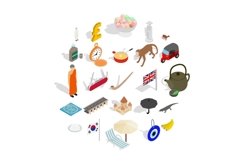 Tea trip icons set, isometric style Product Image 1