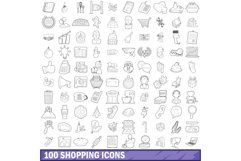 100 shopping icons set, outline style Product Image 1
