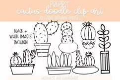 Preppy Cactus Doodle Clip Art | Color and Black and White! Product Image 3