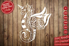 Papercut Sea Horse Unicorn Pony Templates, Paper Craft Art Product Image 5