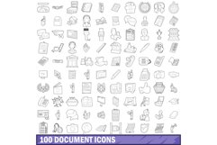 100 document icons set, outline style Product Image 1