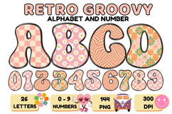 Retro Groovy Alphabert PNG 70s Numbers &amp; Letters 300 DPI Product Image 1