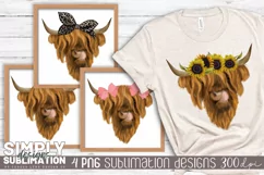 Cute Highland Cow Sublimation Png Designs Product Image 1