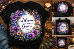 Bloom and Grow PNG | Inspirational Floral Quote Sublimation Product Image 1