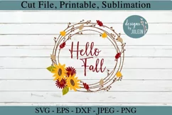 Hello Fall Wreath SVG, png, eps, DXF, sublimation Product Image 3