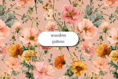 Seamless Peach Floral Pattern with Vintage Flowers Product Image 1