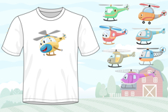 Funny Cartoon Helicopters Vector Set Over Rural Landscape Product Image 3