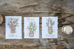 Watercolor cactus png clipart. Nursery hedgehogs love story Product Image 8