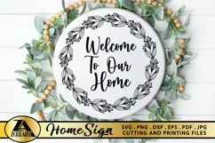 Welcome Home Sign SVG Round Sign SVG Farmhouse Wreath SVG Product Image 1