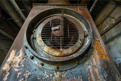 Old rusty industrial extractor fan showing decades of wear Product Image 1