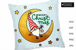 Merry Christmas card svg, Gnome on the moon, clipart vector Product Image 1