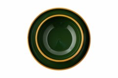 Set of green ceramic tableware with orange outlines 3 pcs Product Image 1