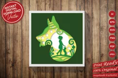 Papercut 3D Layered Girl with Pet Dog and Flowers Template Product Image 4