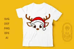Christmas SVG - Reindeer SVG , Cute reindeer with Santa hat Product Image 2