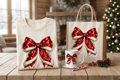 Christmas Bow PNG, Red Santa Bow with Christmas Lights, Fest Product Image 1