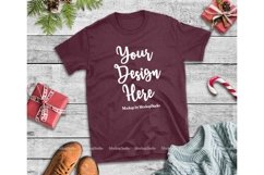 Christmas Maroon Shirt Mockup Gildan 64000 T-Shirt Display Product Image 1