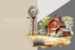 Farm clipart, Windmill clipart, Barn clipart, Watercolor Product Image 2