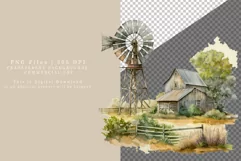 Windmill clipart, Old farm clipart, Watercolor clipart Product Image 2