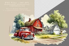 Farm clipart, Summer clipart, Red truck sublimation Product Image 2