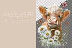 Highland calf clipart, Calf with daisy clipart Product Image 3