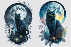 Black cat clipart, Full moon clipart, Halloween ublimation Product Image 2