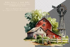Farm windmill clipart, Red barn clipart, Farm sublimation Product Image 2