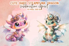 Cute Baby Dragon Watercolor Sublimation Clipart Product Image 4