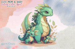Cute Mom &amp; Baby Fantasy Creature Watercolor Clipart Product Image 5