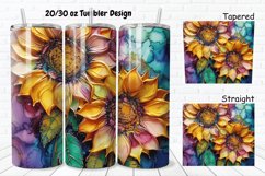 3D Alcohol Ink Sunflowers 20/30oz Skinny Tumbler Product Image 1