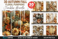 3D Autumn Fall Floral Pumpkins Tumbler Bundle Product Image 1