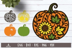 3d Autumn Pumpkin Sunflower Layered SVG design