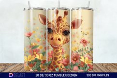 3D Baby Giraffe With Flowers Tumbler Wrap Product Image 1