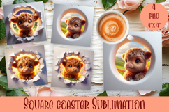 3D Baby Highland Cow Coaster Sublimation |cute animal Product Image 1