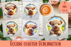 3D Baby Highland Cow Coaster Sublimation |cute animal Product Image 1
