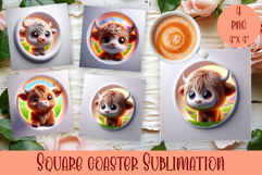 3D Baby Highland Cow Coaster Sublimation |cute animal Product Image 1
