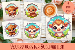 3D Baby Highland Cow Coaster Sublimation |cute animal Product Image 1