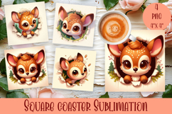 3D Baby little Deer Coaster Sublimation |cute anima Product Image 1